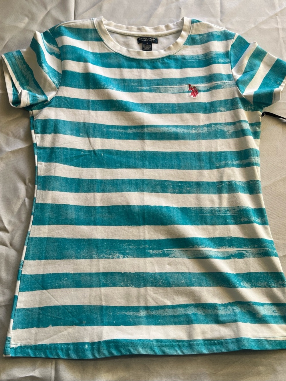 U.S.Polo Assn. Teal and White Striped Short Sleeve Tee
